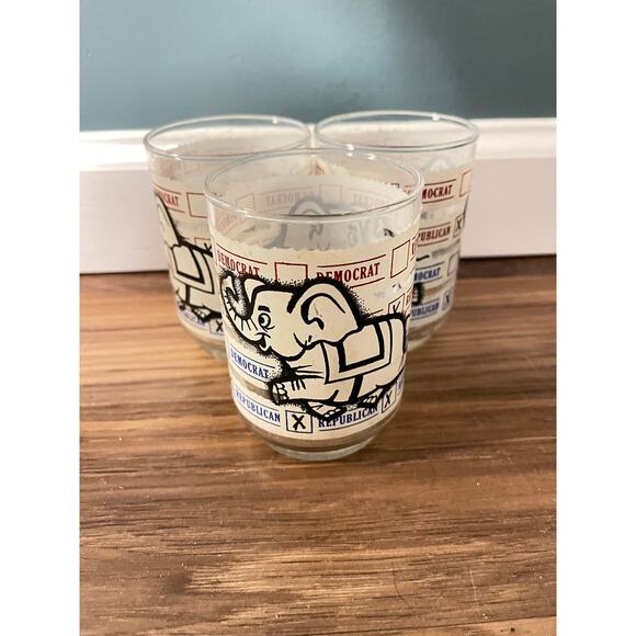 Vintage Republican Party Elephant Ballot Style Drinking Glass Set of 3 - Picture 1 of 6